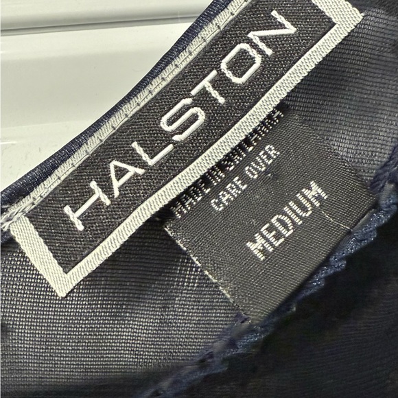 Vintage Halston Navy Sheer / Black Velvet Burn V- Neck A-Line Lingere - Medium - Picture 10 of 16